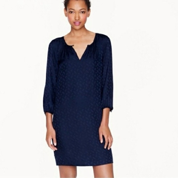 J. Crew Silk Blue Tonal Paisley Lined 3/4 Sleeve Shift Keyhole Dress Size 6 - Picture 12 of 12